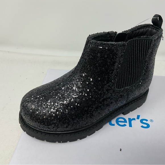 NIB Carter’s Bessy Boots Girls Size 9 Toddler Black Glitter Chelsea - Picture 3 of 8